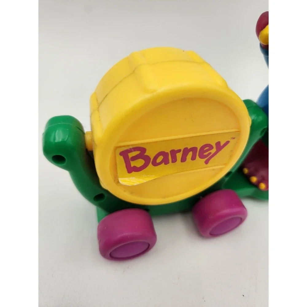 Vtg‎ Barney The Dinosaur Drum band Rolling Clicking Cart Toy 1997 Lyons